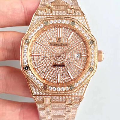 Best Replica Replica Audemars Piguet Royal Oak 1:1 Best Edition Swiss ETA3120 Full Diamond Stainless Steel Bracelet - Colareps