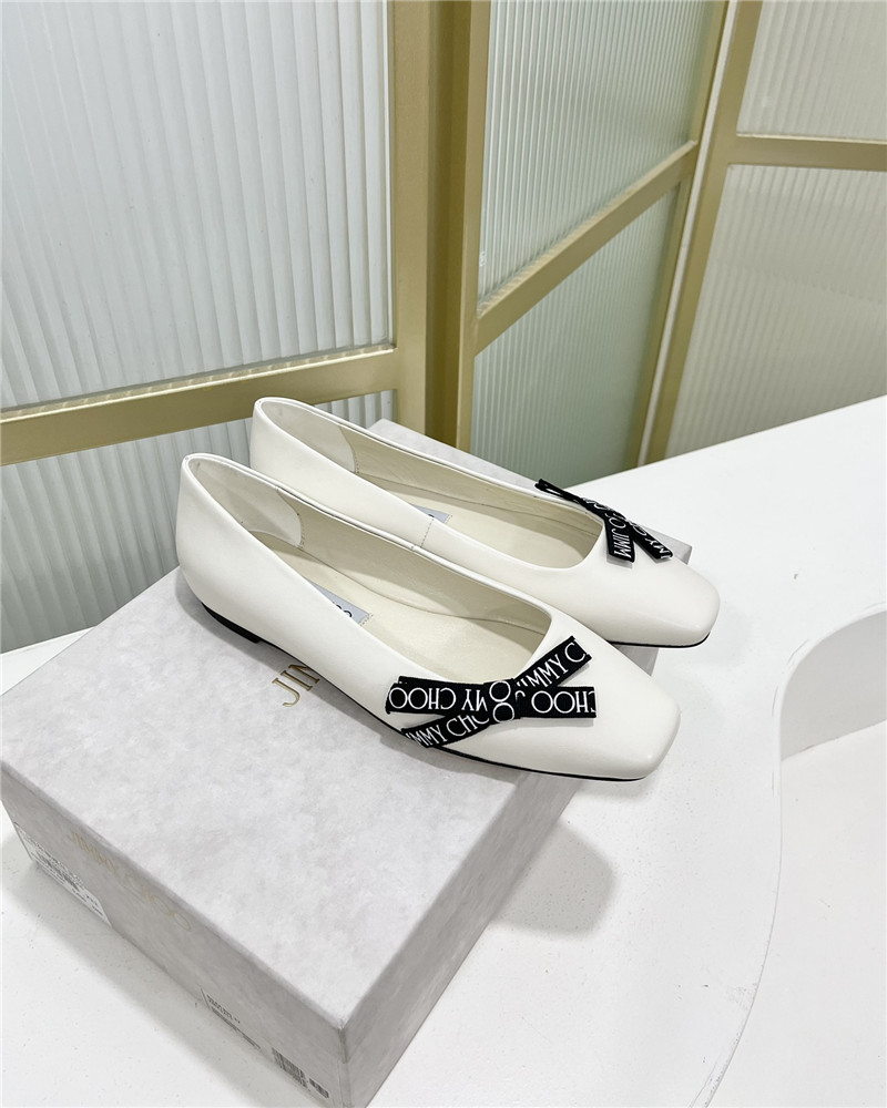 Best Replica Jimmy Choo new logo print webbing square toe flat shoes - Colareps