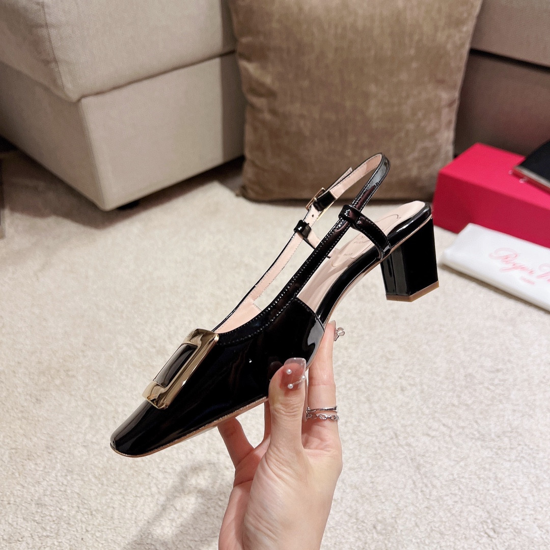 Best Replica Roger vivier square buckle chunky heel back sandals - Colareps