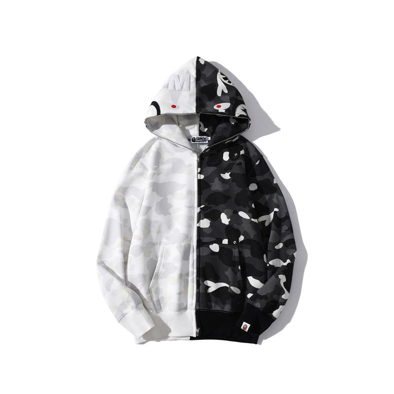 Best Replica Bape Full Zip Shark Black White Hoodie - Colareps