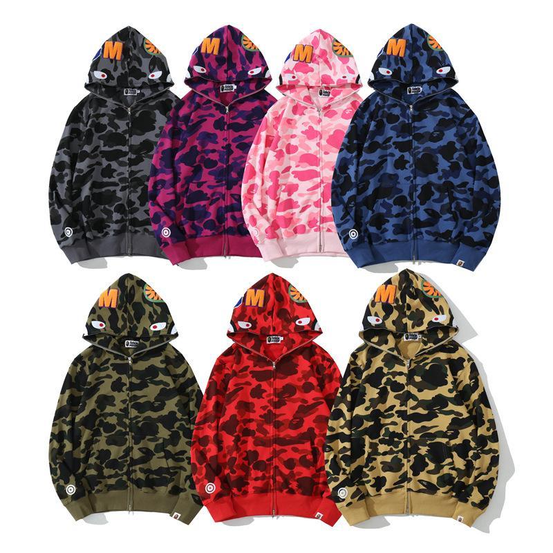 Best Replica Bape Shark Hoodies Classical Camo Full Zipper Sweatshirts - Colareps