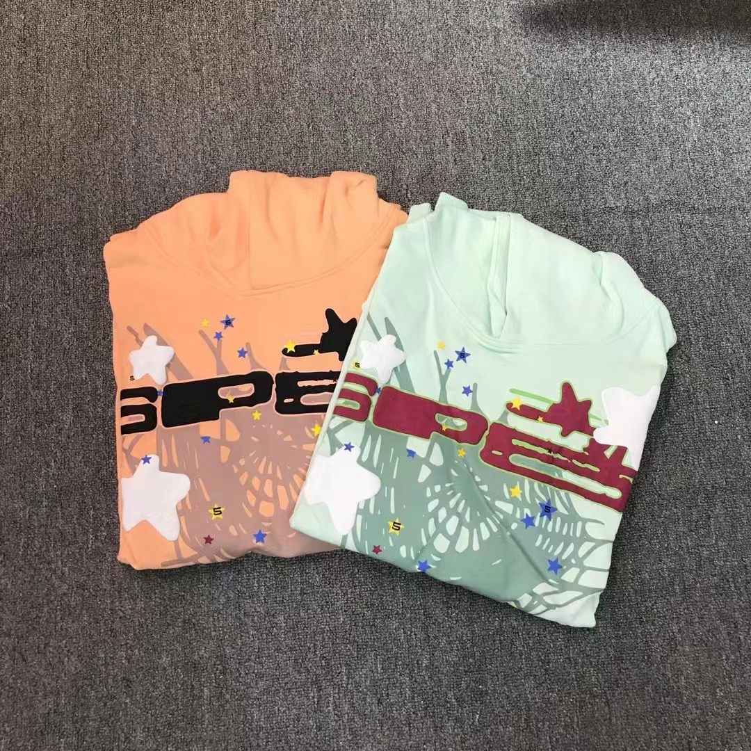 Best Replica Sp5der young thug Spiderweb Star Print Hoodie 2 colors - Colareps