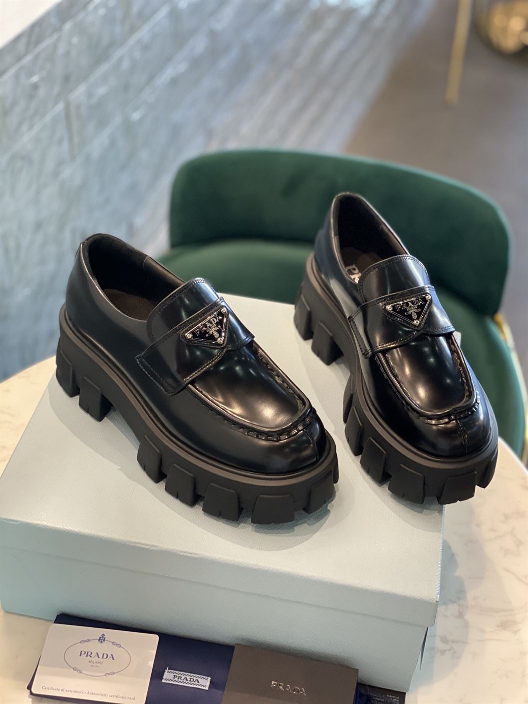 Best Replica Prada loafers Dupe MONOLITH BRUSHED LEATHER  PRS034 - Colareps