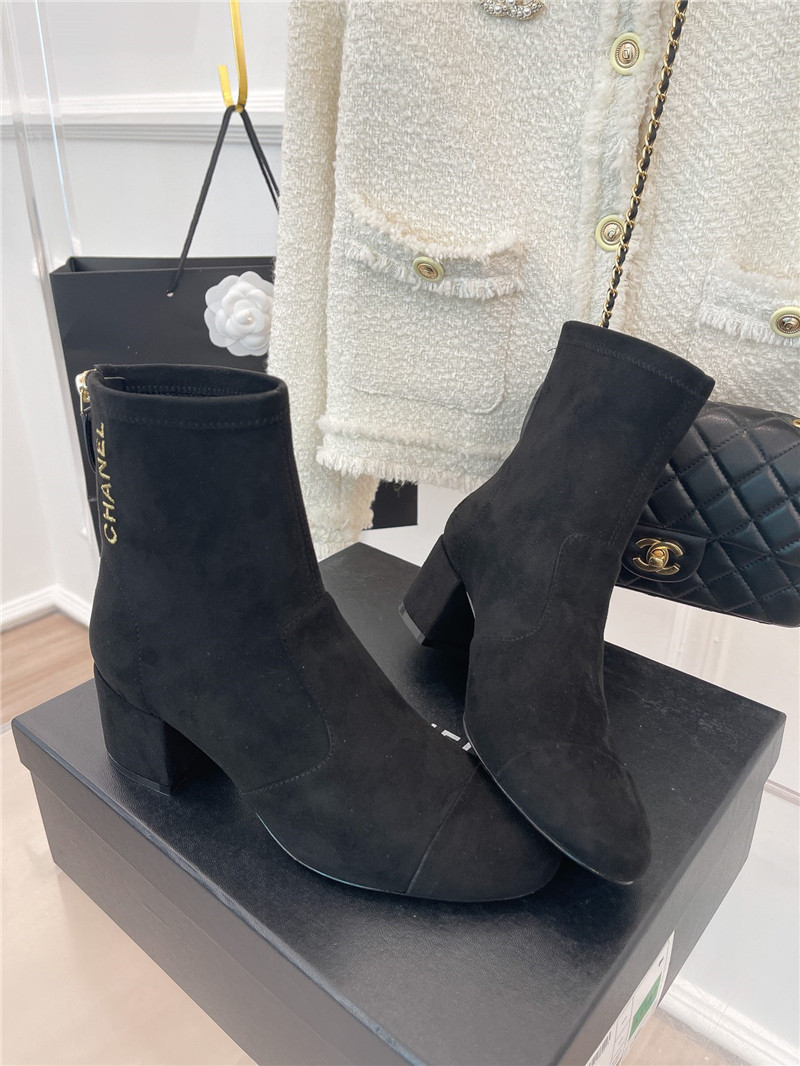 Best Replica chanel classic chunky heel stretch ankle boots - Colareps