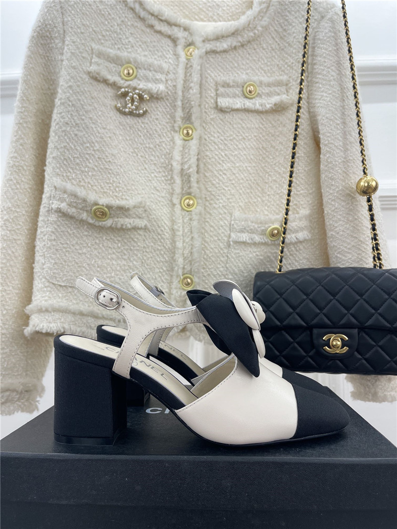 Best Replica Chanel camellia bow chunky heel sandals - Colareps