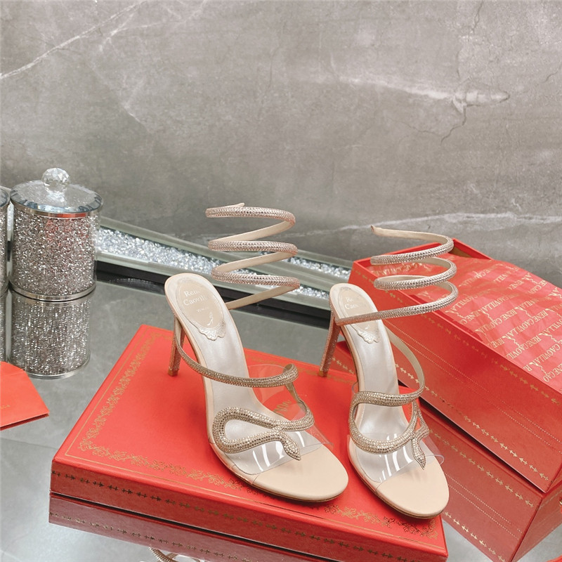 Best Replica Rene Caovilla Heels Dupe snake crystal high heel sandals - Colareps