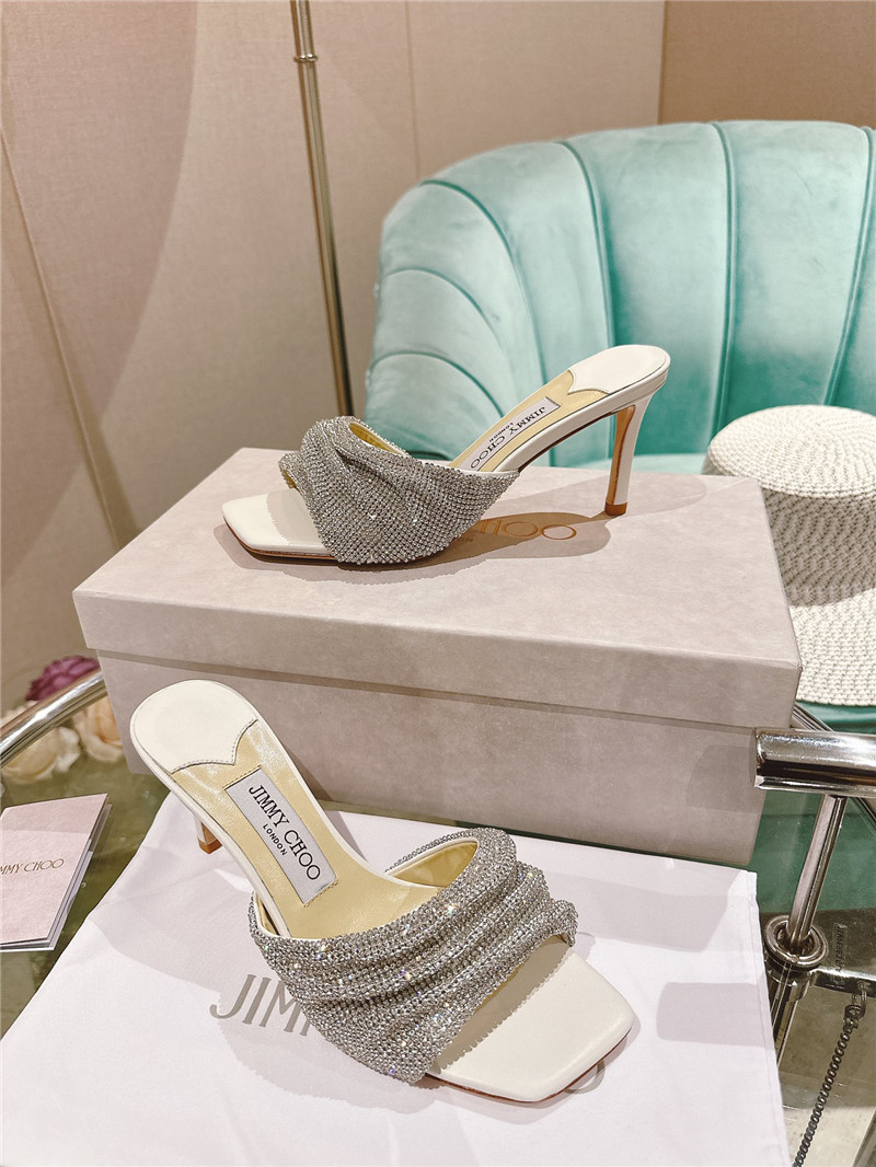 Best Replica Jimmy Choo Pearl Heels Dupe Rhinestone High Heel Slippers - Colareps
