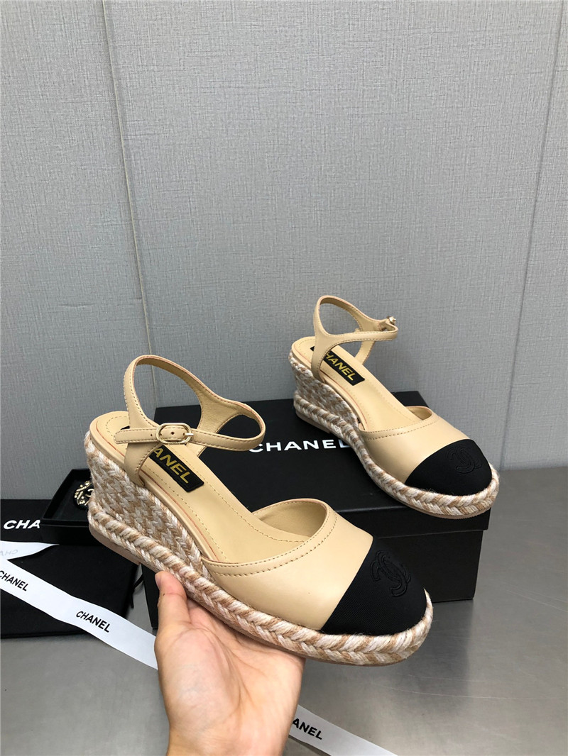 Best Replica Chanel Mary Jane hollow wedge sandals - Colareps