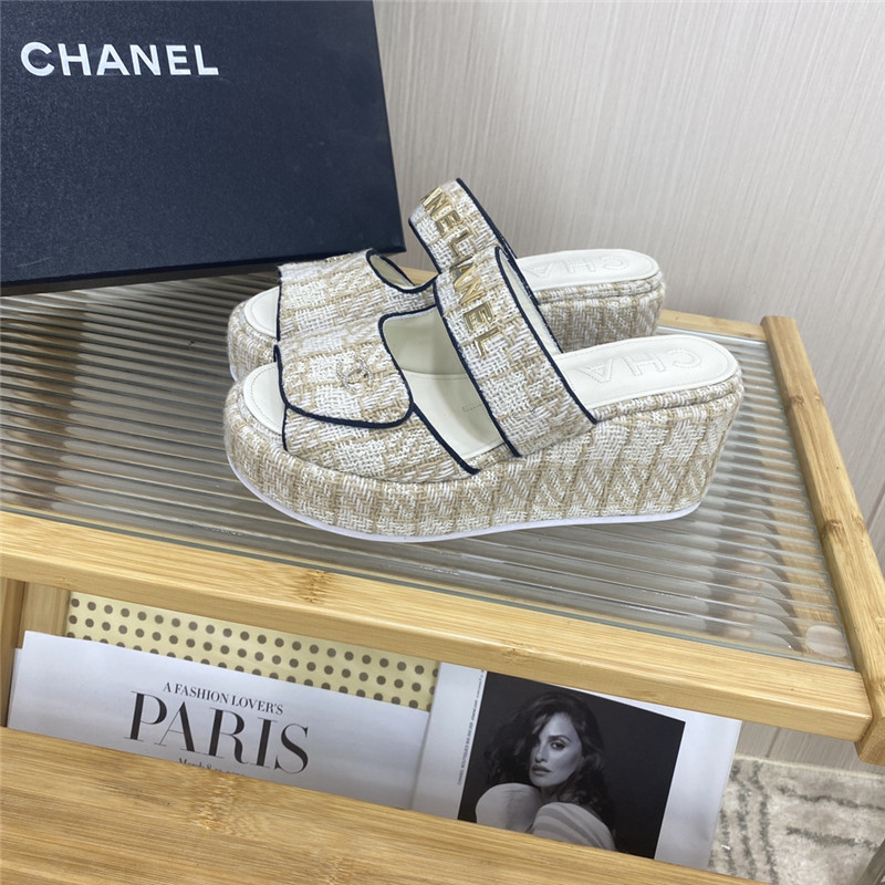 Best Replica chanel logo platform slippers - Colareps