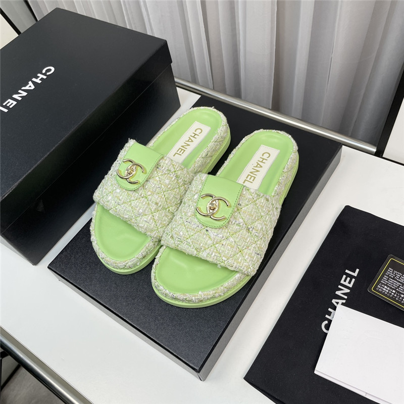 Best Replica chanel rhombus CC logo platform slippers - Colareps