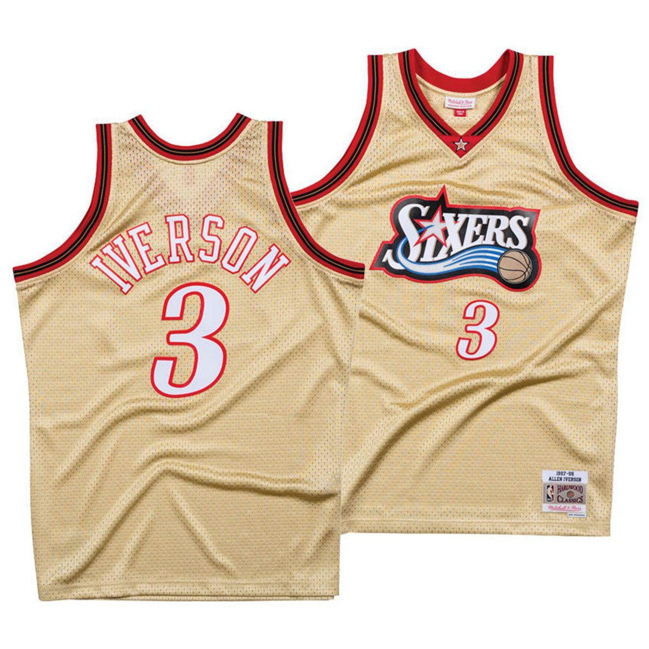 Best Replica ALLEN IVERSON PHILADELPHIA 76ERS GOLD THROWBACK JERSEY - Colareps