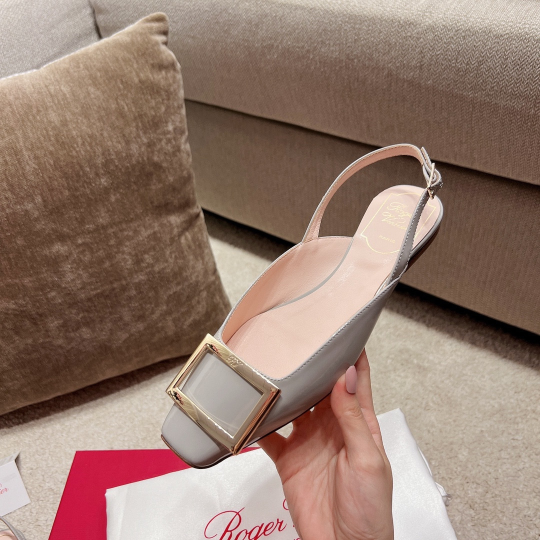 Best Replica Roger vivier square buckle chunky heel back sandals - Colareps