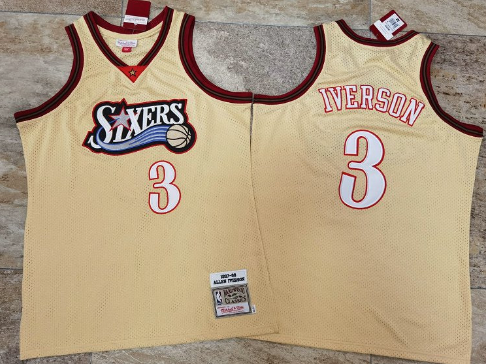 Best Replica ALLEN IVERSON PHILADELPHIA 76ERS GOLD THROWBACK JERSEY - Colareps
