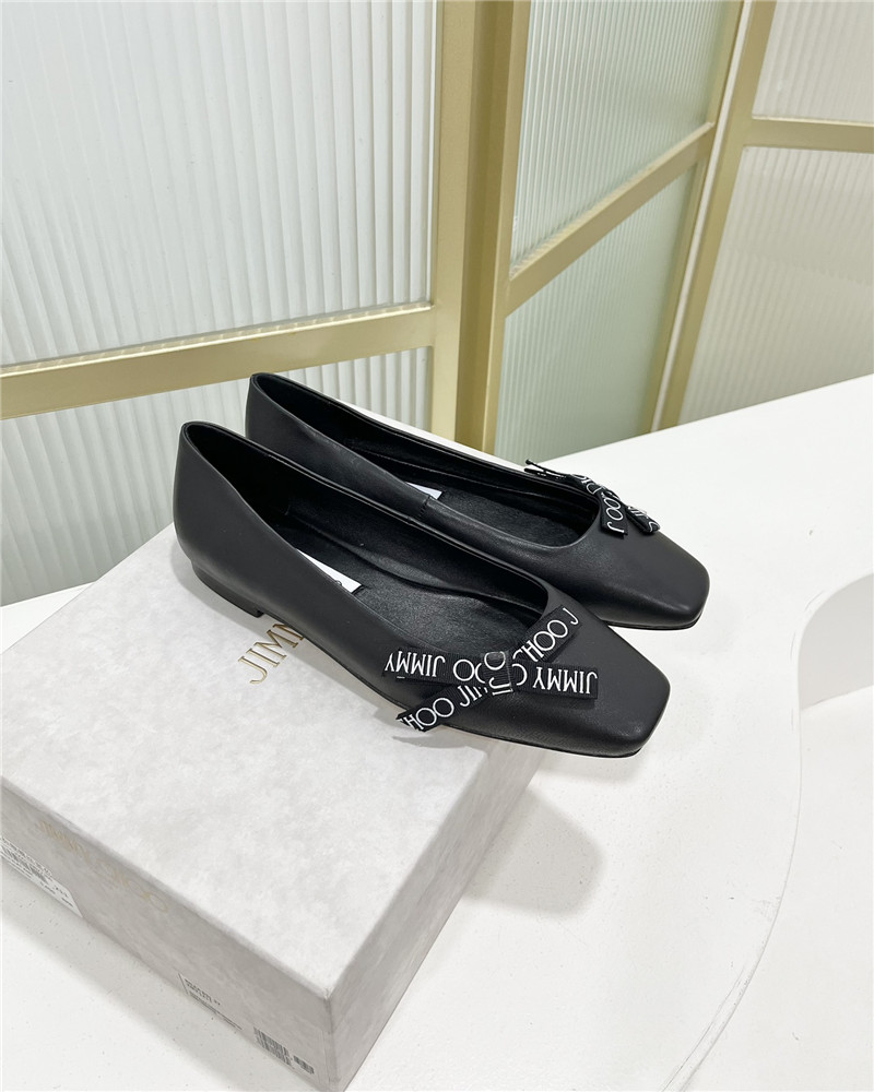 Best Replica Jimmy Choo new logo print webbing square toe flat shoes - Colareps