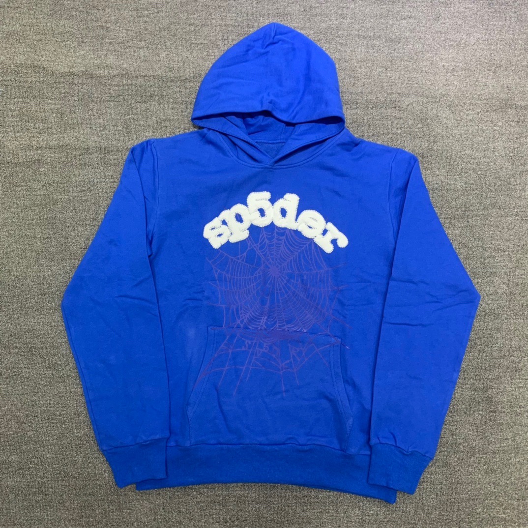 Best Replica Young Thug Sp5der-White foamed letter blue hoodie - Colareps