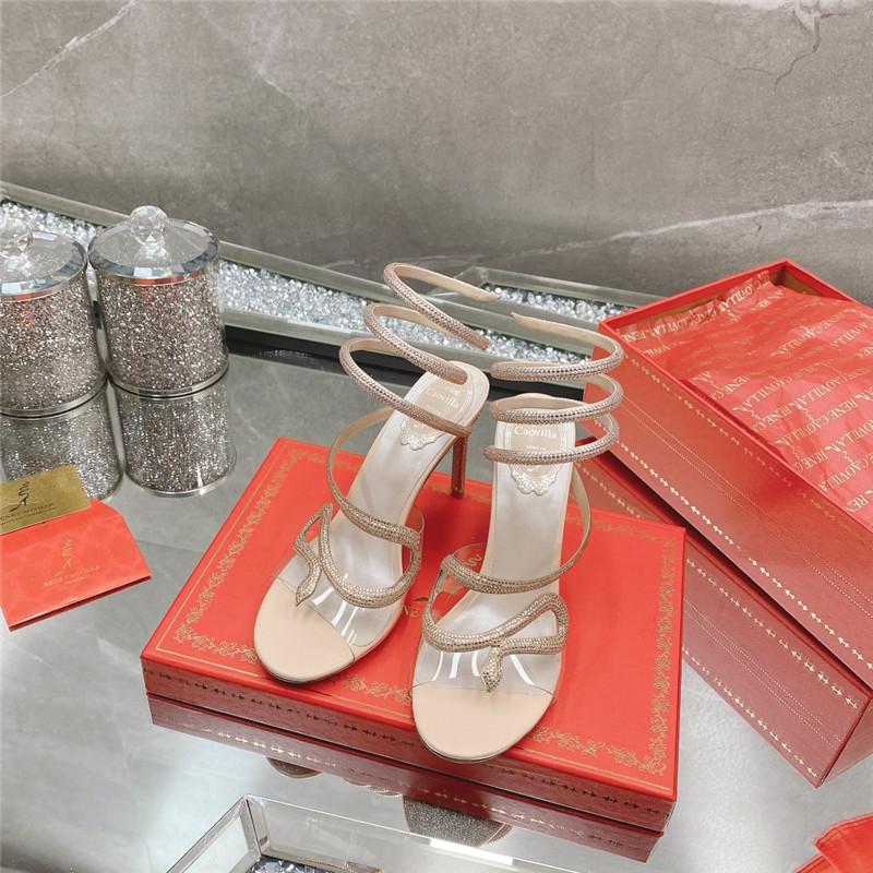Best Replica Rene Caovilla Heels Dupe snake crystal high heel sandals - Colareps