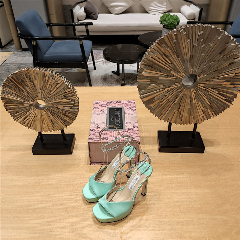 Best Replica Jimmy Choo Crystal Chain Heeled Platform Sandals - Colareps