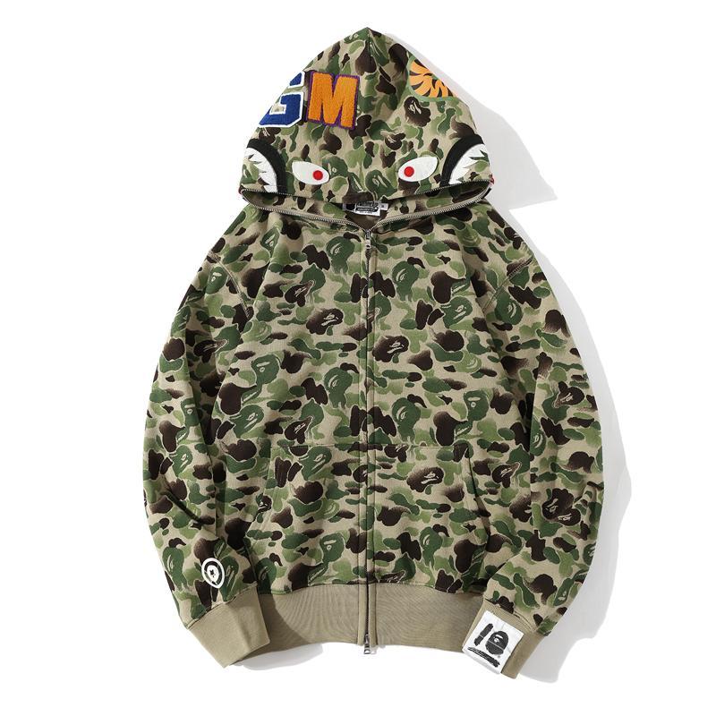 Best Replica Bape Full Zip Shark Camo Hoodie Black Grey - Colareps