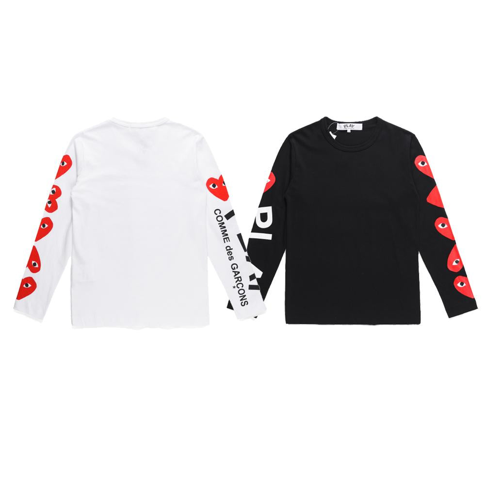 Best Replica COMME DES GARCONS CDG PLAY Hearts Long Sleeve Black White T Shirt - Colareps