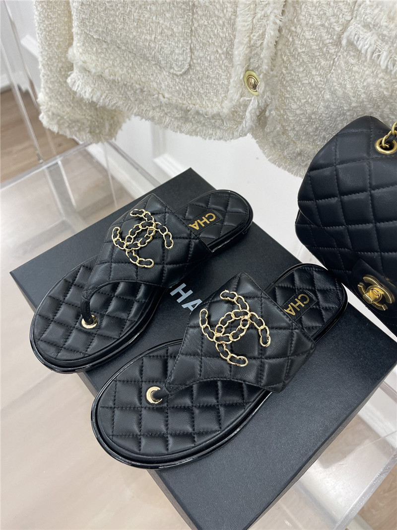 Best Replica Chanel rhombus CC logo chain buckle flat slippers - Colareps