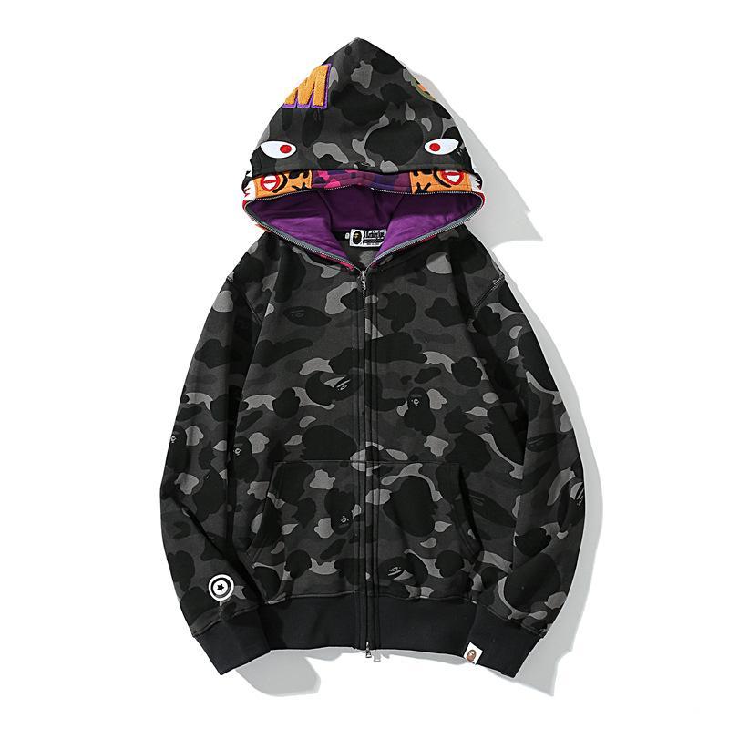 Best Replica Bape Shark Hoodie 21ss Full Zipper double Hooded Camo Sweatshirt - Colareps