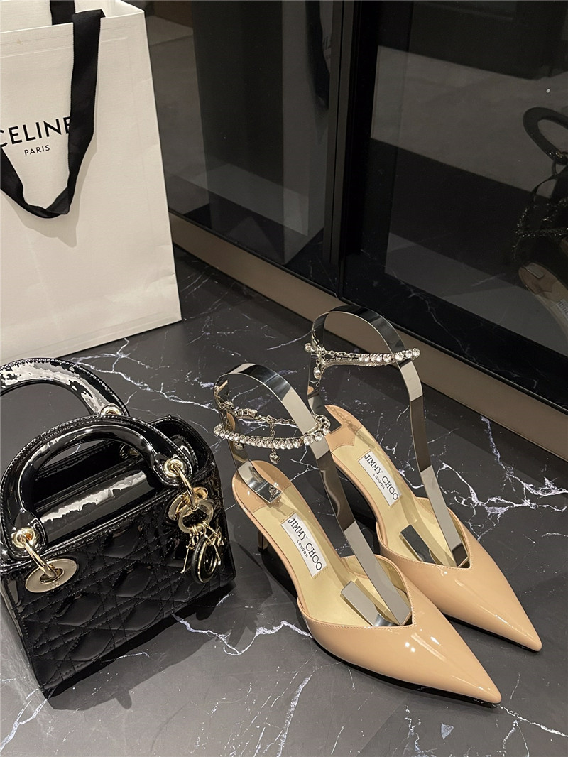 Best Replica Jimmy Choo patent-leather crystal chain pumps - Colareps