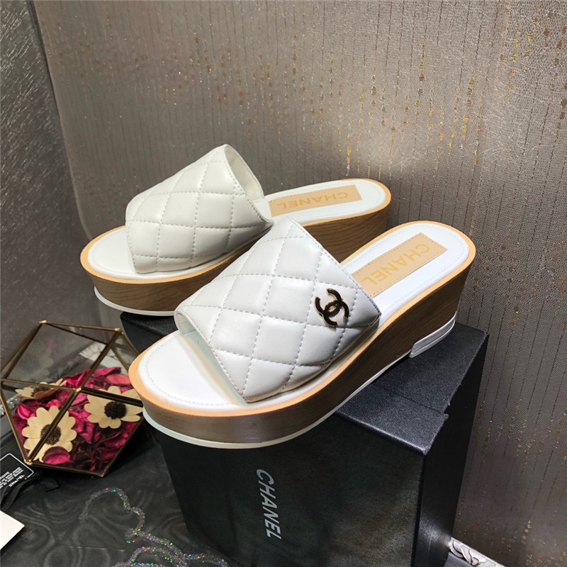 Best Replica chanel embroidered wedge platform slippers - Colareps