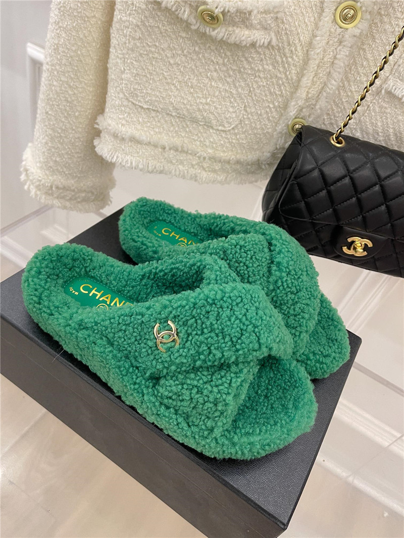 Best Replica chanel cc cross strap lambswool slippers - Colareps