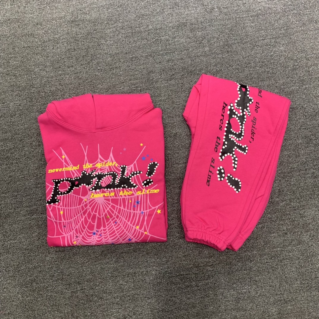 Best Replica Black letters spider web print children's hoodie pants set pink - Colareps