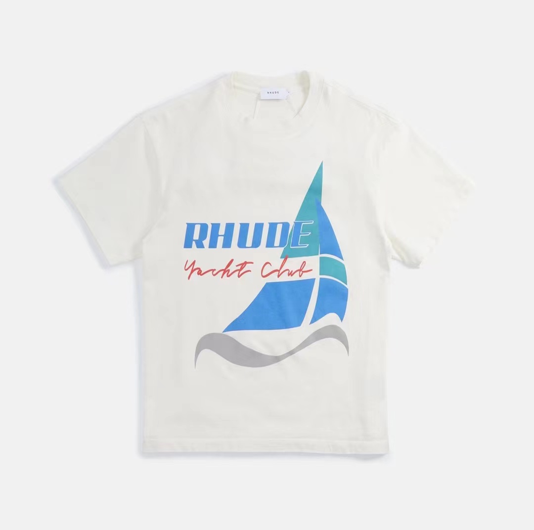 Best Replica Rhude Replica Summer sailboat slogan logo print tee - Colareps