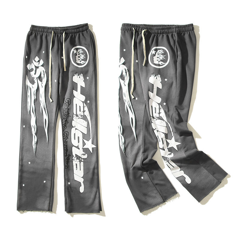 Best Replica Gray Mud Print Vintage Flared Pants - Colareps