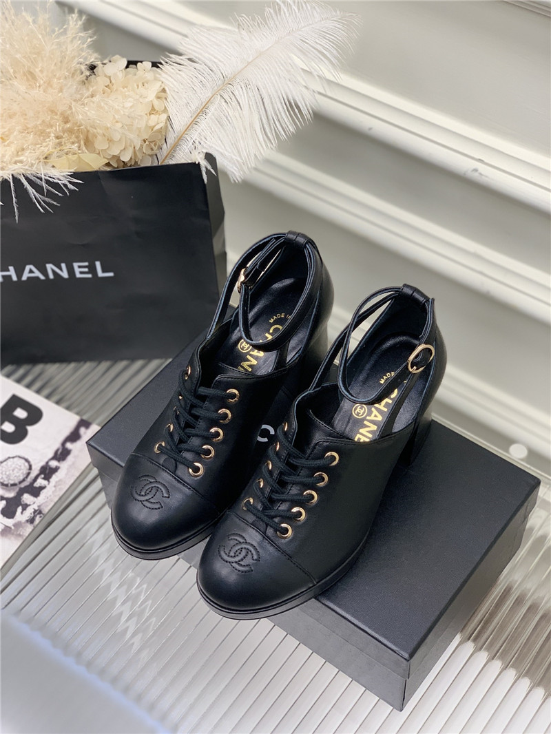 Best Replica chanel lace up chunky heel women s shoes - Colareps