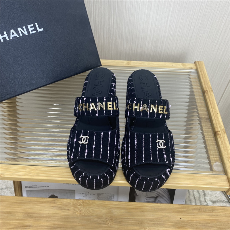 Best Replica chanel logo platform slippers - Colareps