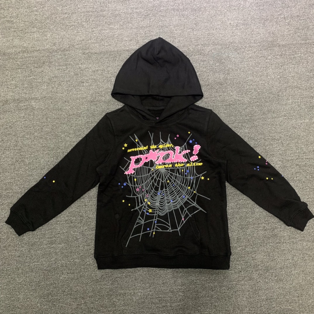 Best Replica Pink letters spider web print children's sweatshirt pants set black - Colareps