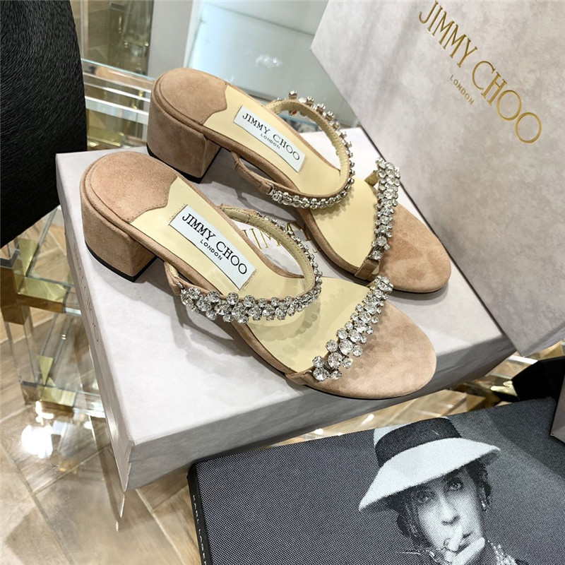 Best Replica Jimmy Choo Pearl Heels Dupe Rhinestone Low Heel Sandals - Colareps