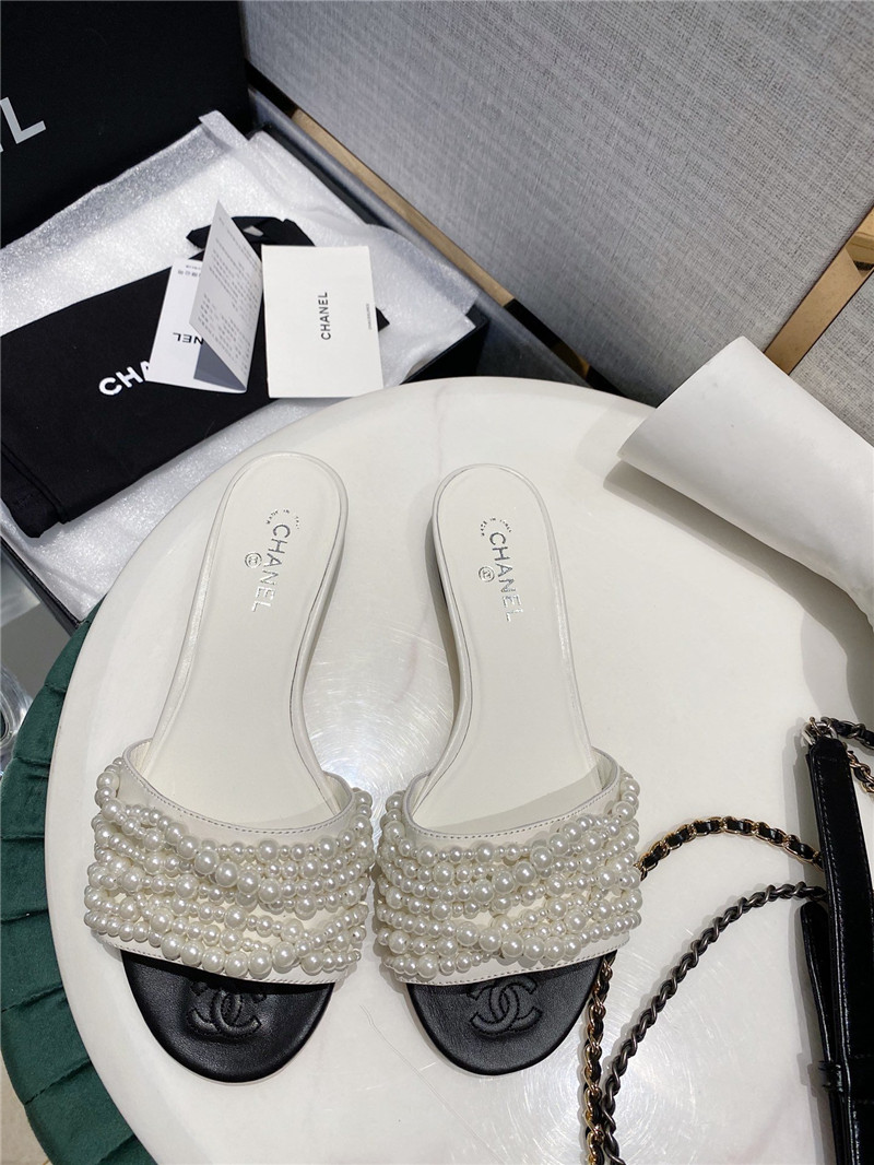 Best Replica CHANEL pearl slippers replica shoes fake shoes - Colareps