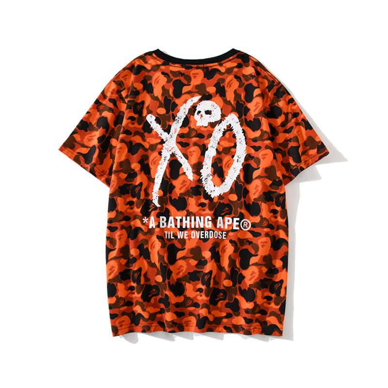 Best Replica Bape x XO T Shirt Orange Camo Cotton Tee 1659 - Colareps