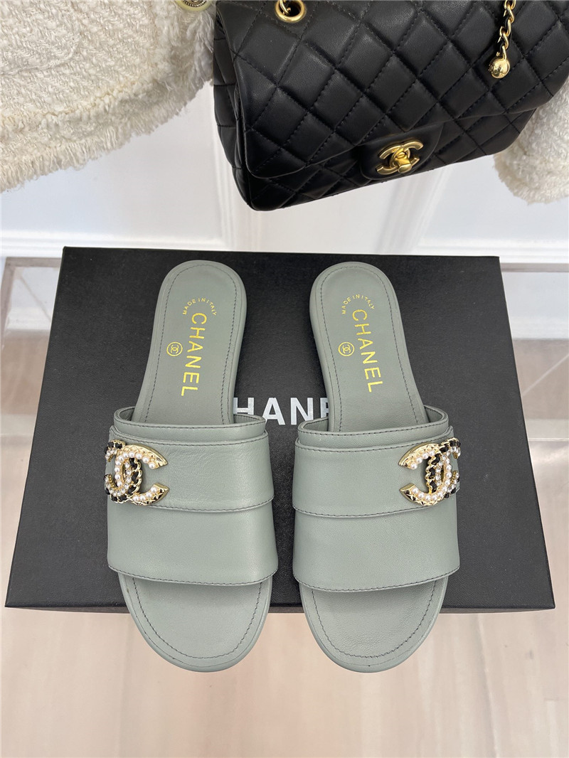 Best Replica chanel CC pearl rhinestone buckle slippers - Colareps