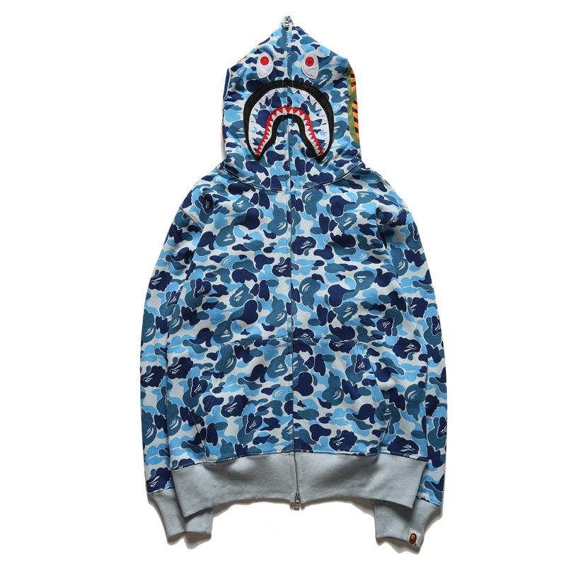 Best Replica Bape Full Zip Shark Camo Hoodie Blue Green Red - Colareps