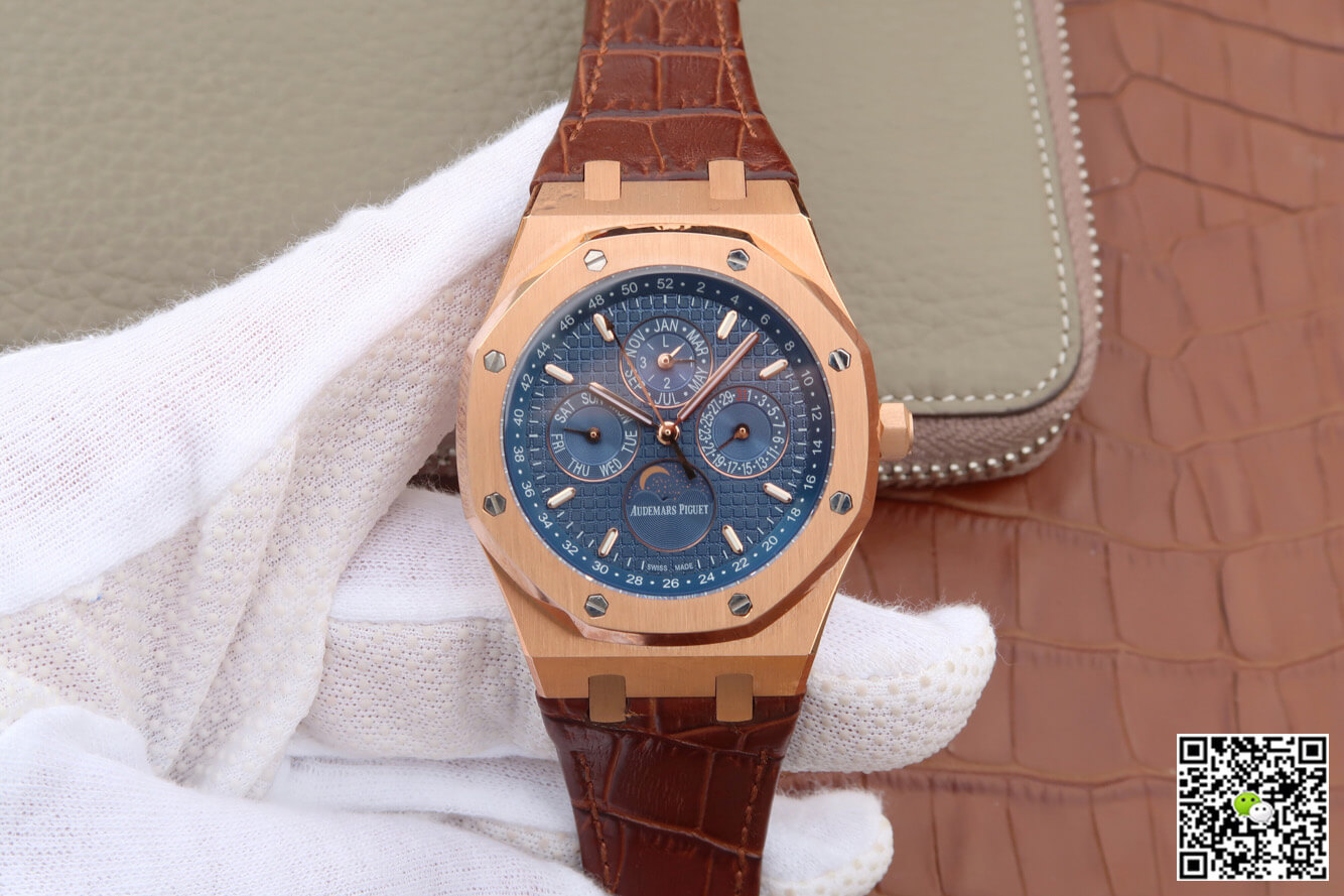 Best Replica Replica Audemars Piguet Royal Oak Perpetual Calendar 26574 1:1 Best Edition JF Factory Rose Gold Blue Dial - Colareps