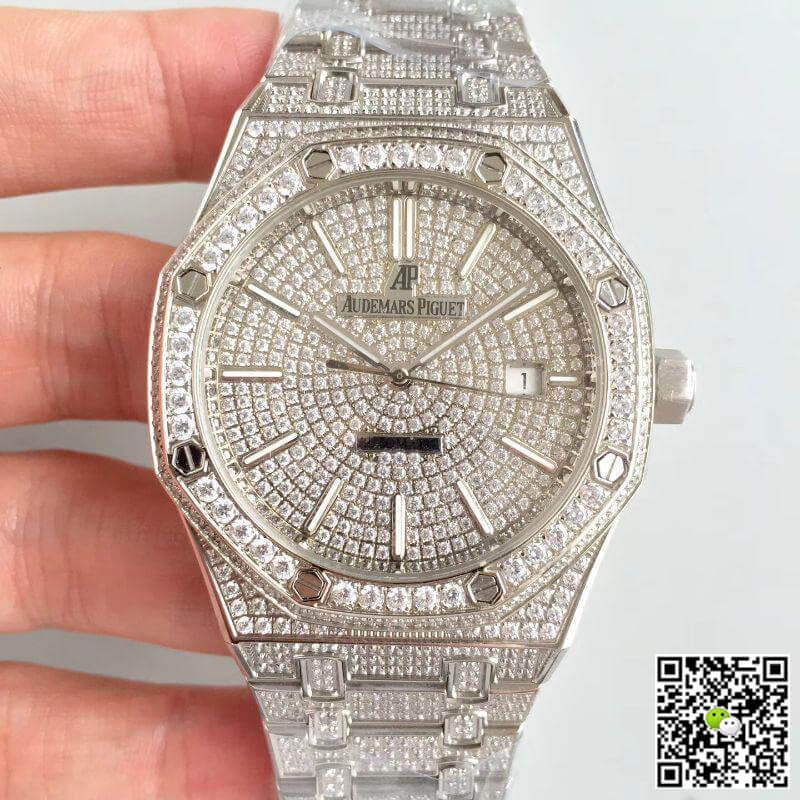 Best Replica Replica Audemars Piguet Royal Oak Series 15400.OR 1:1 Best Edition Swiss ETA3120 Full Diamond Dial - Colareps