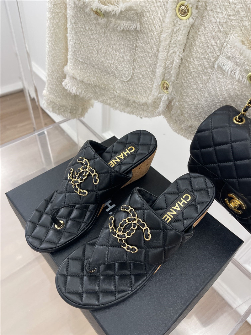 Best Replica chanel rhombus CC logo chain buckle slippers - Colareps