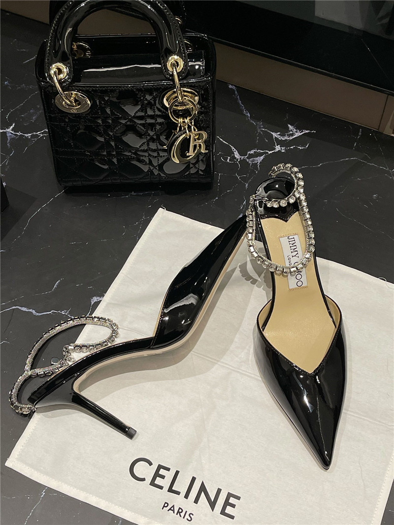 Best Replica Jimmy Choo patent-leather crystal chain pumps - Colareps