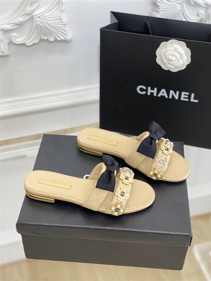Best Replica Chanel new bowknot flower buckle slippers - Colareps