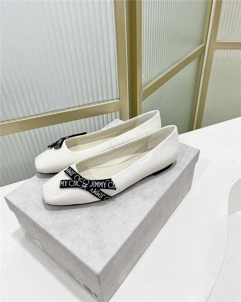 Best Replica Jimmy Choo new logo print webbing square toe flat shoes - Colareps