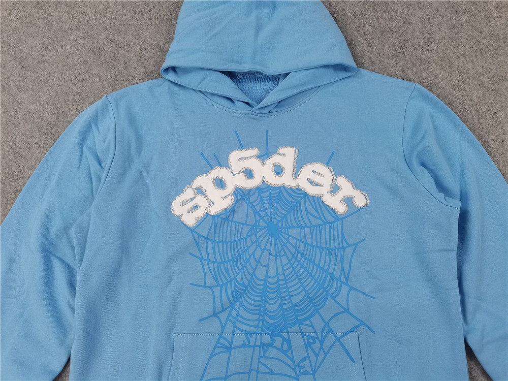 Best Replica Three-dimensional foam letters spider web hoodie sky blue - Colareps