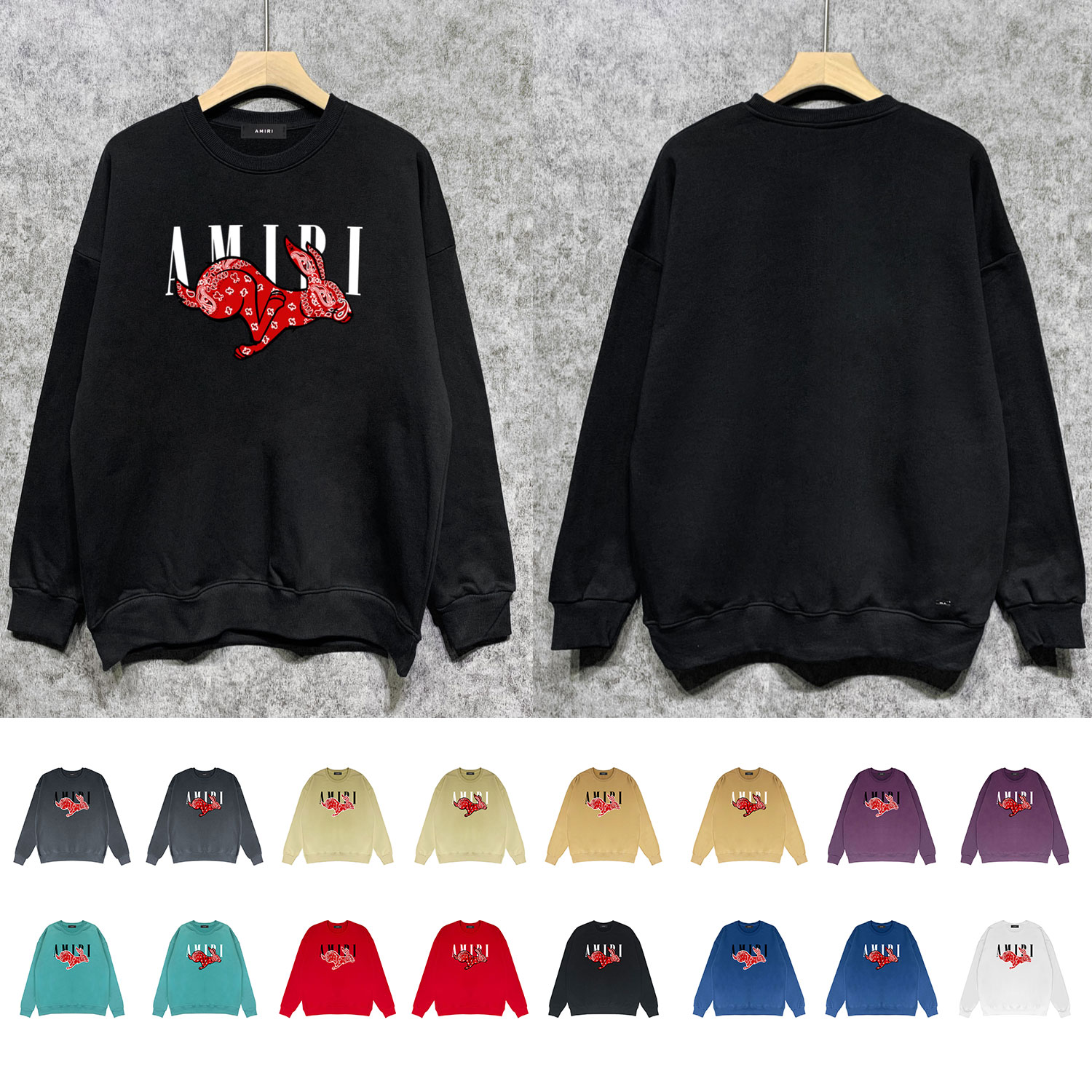 Best Replica Amiri Replica Cashew Bunny Letter Print Crew Neck Sweatshirt - Colareps