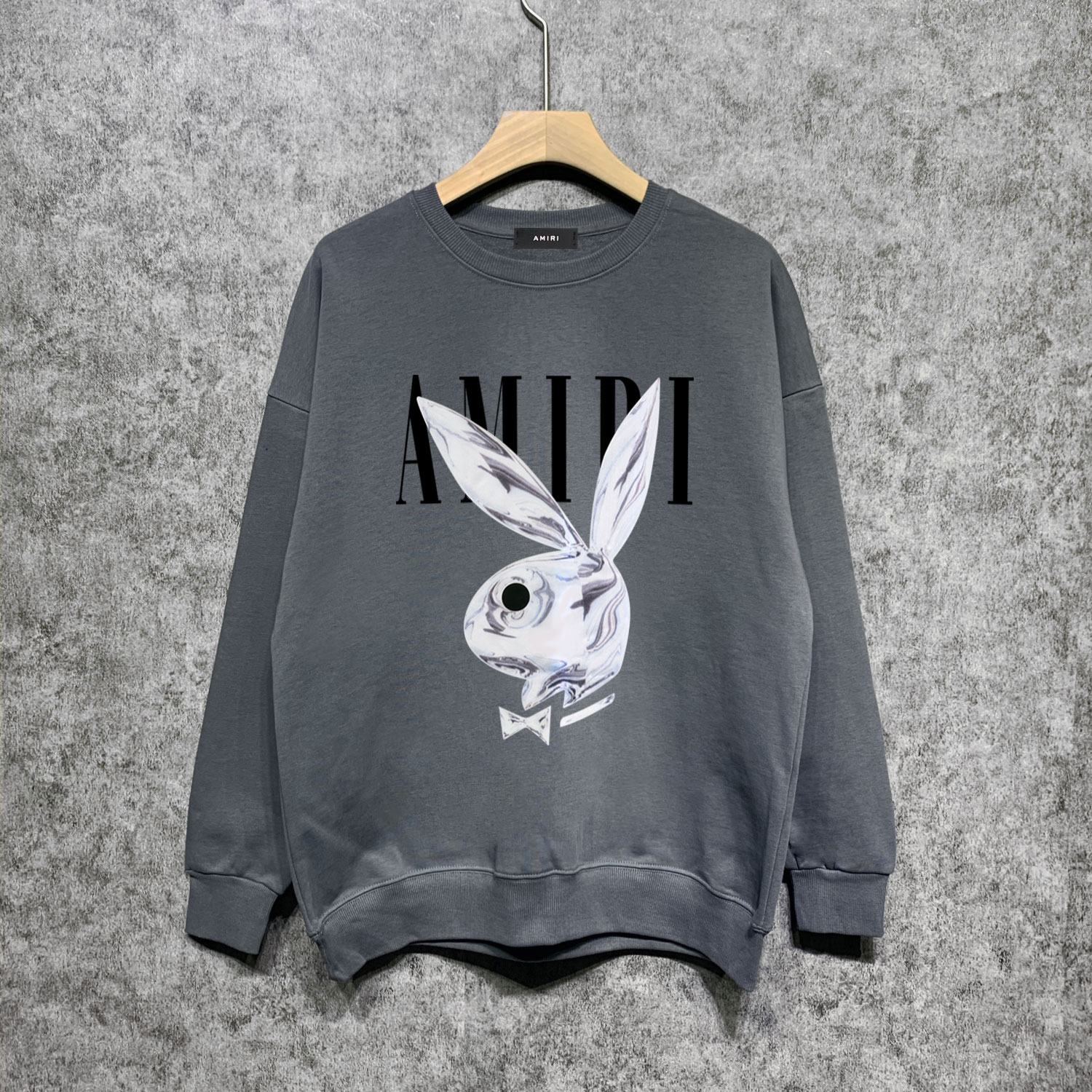 Best Replica Amiri Replica Liquid Silver Rabbit Print Crew Neck Sweatshirt - Colareps
