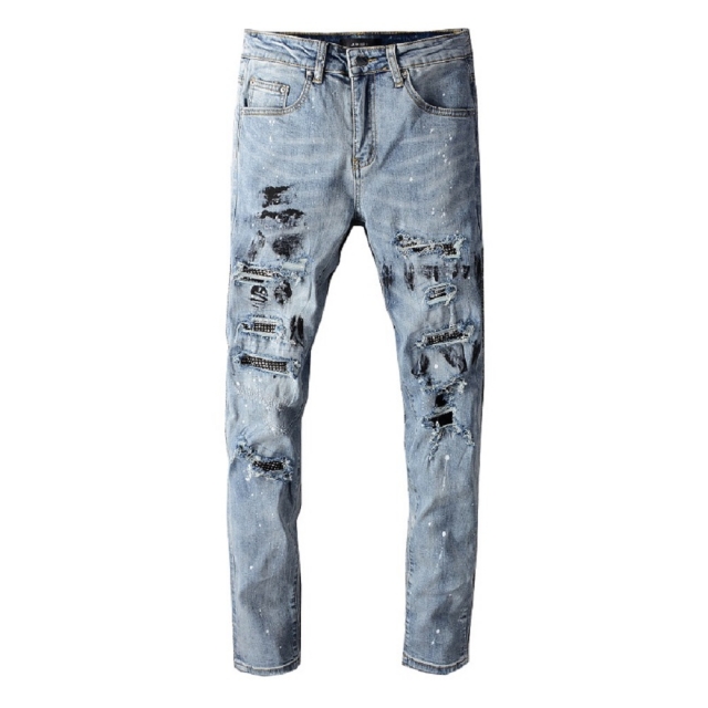 Best Replica Amiri Jeans Replica Ripped on black paint spots - Colareps