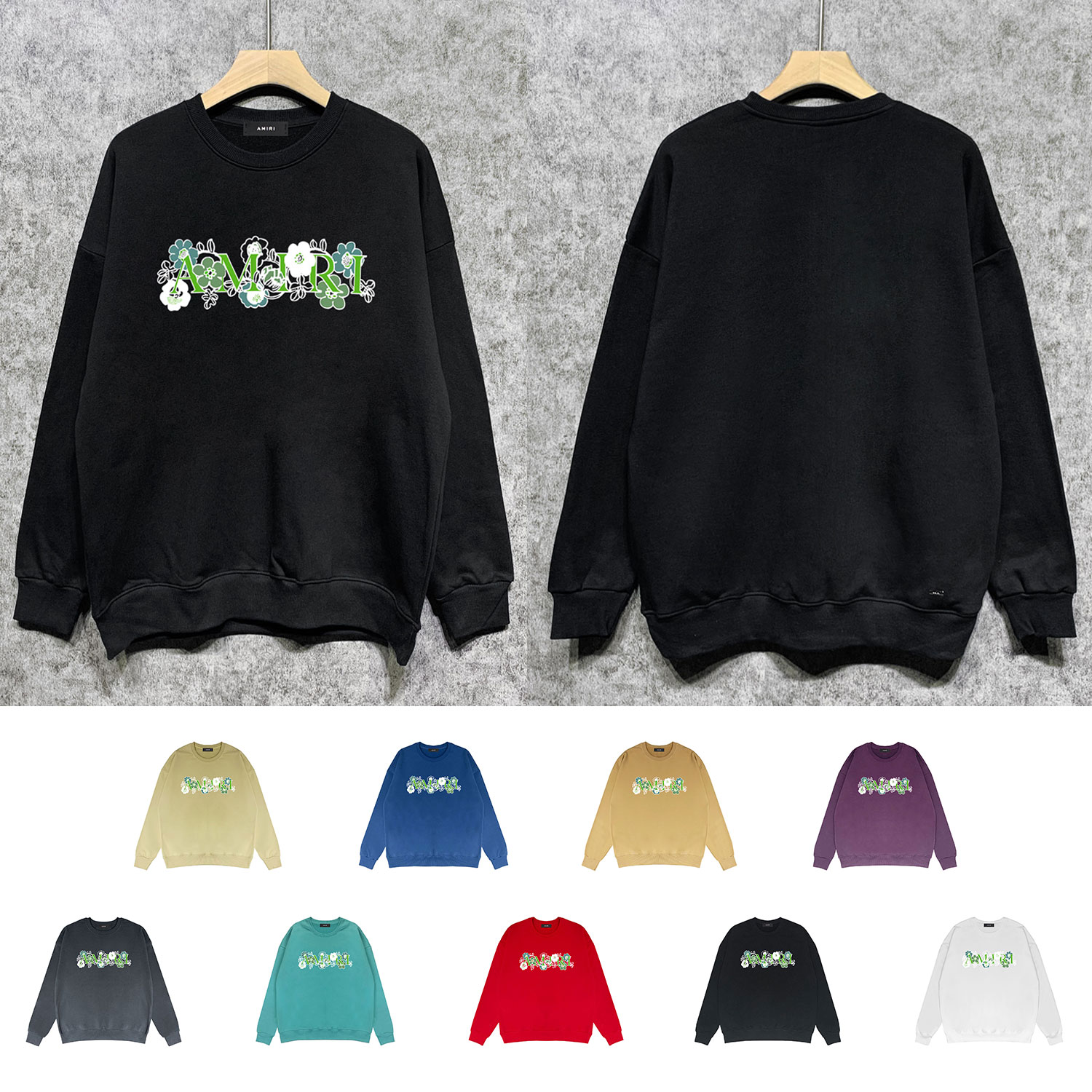 Best Replica Floral green letter print round neck sweatshirt - Colareps